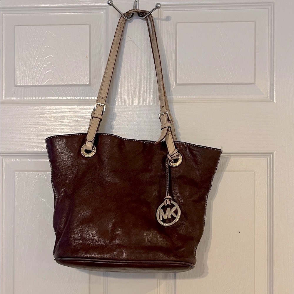 Michael Kors Dark Brown Tote with Tan Straps